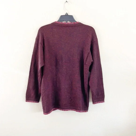 Women's Burgundy Cardigan with Colorful Accents - Picture 4 of 10